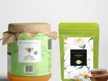 NaturalleTrue Chamomile Tea Flower & Tulsi Honey Combo – 50g Whole Dried Tea Flowers + 250g Pure Tulsi Honey